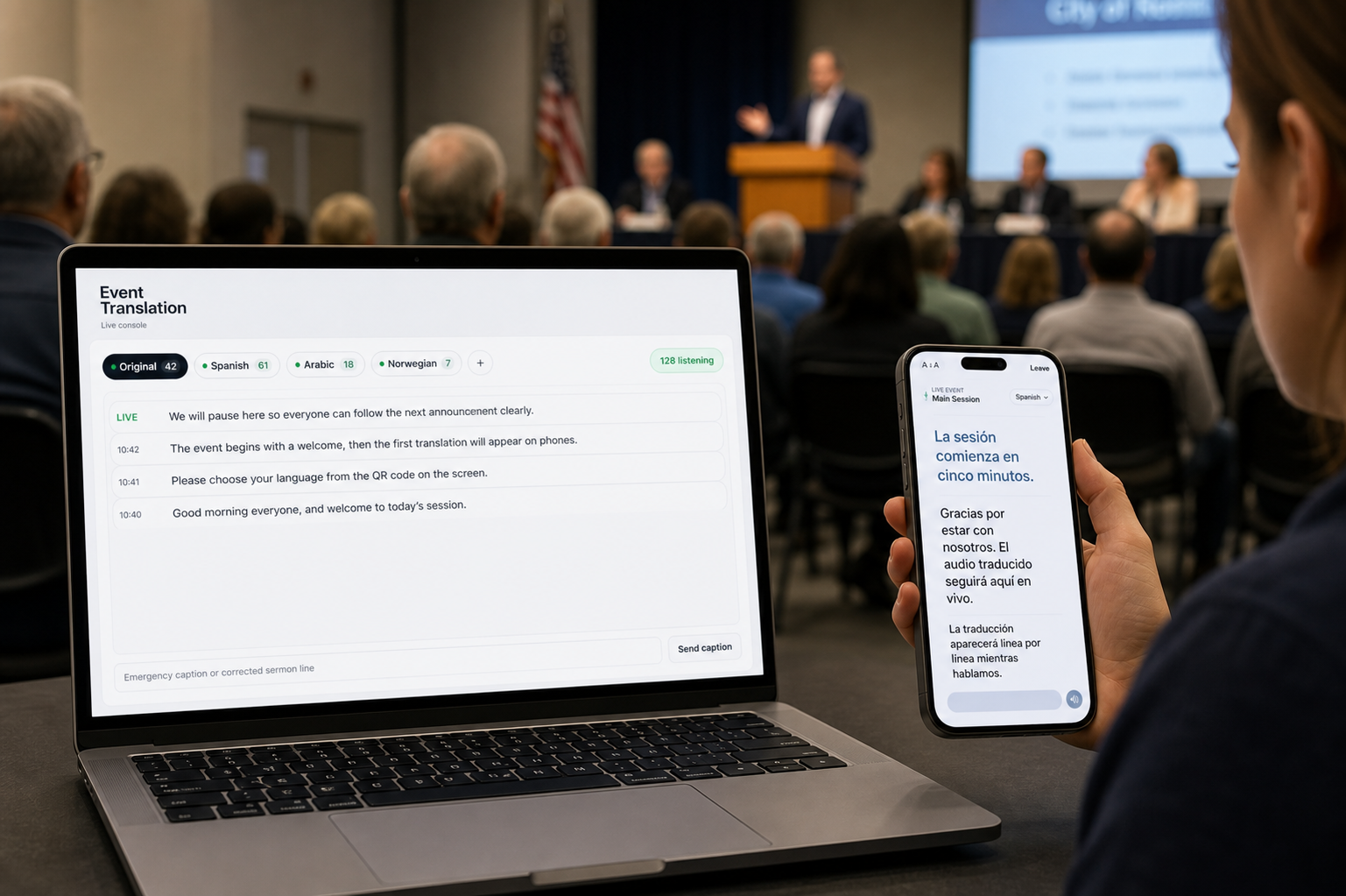 The Koine booth at a civic meeting.
